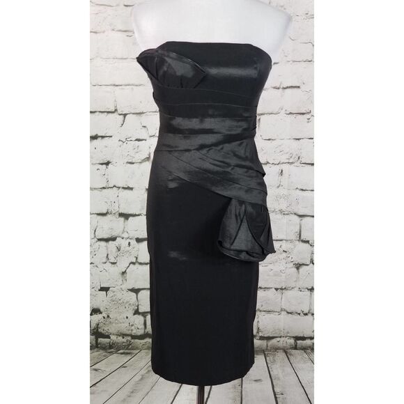 ROMEO & JULIET Strapless Bodycon Cocktail Retro Wiggle Dress Sculptural LBD - Picture 1 of 7